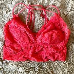 Victoria Secret PINK bright pink crochet Bralette size small